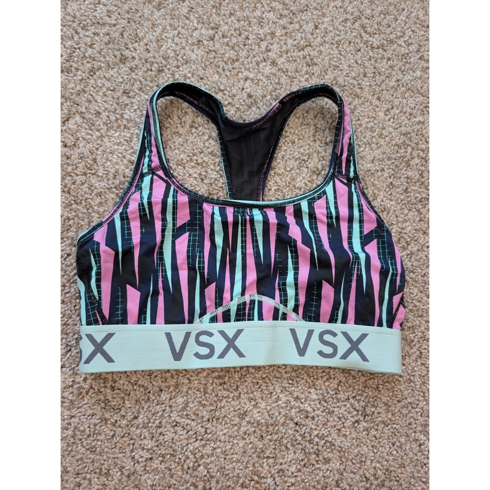 Victoria's Secret VSX Sport The Player Racerback Bra Pink Mint Geometric Large